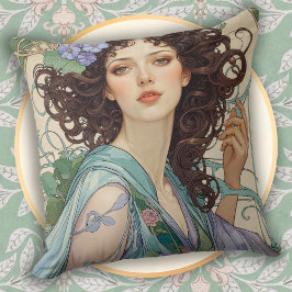 Almofada Mulher Morena Elegante Art Nouveau