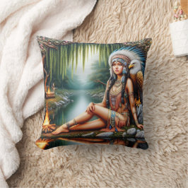 Almofada Mulher Nativa Americana Com Águia Por Tranquil Riv