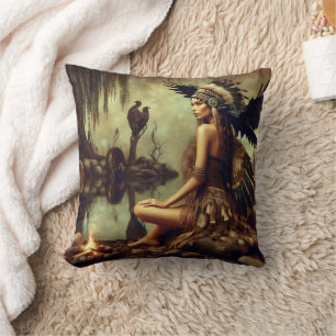 Almofada Mulher Nativa Americana Com Raven Por Campfire