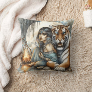 Almofada Mulher Nativa Americana Com Tiger