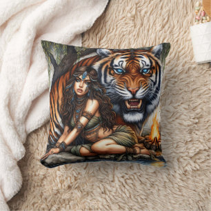 Almofada Mulher Nativa Americana Possuindo Um Tigre