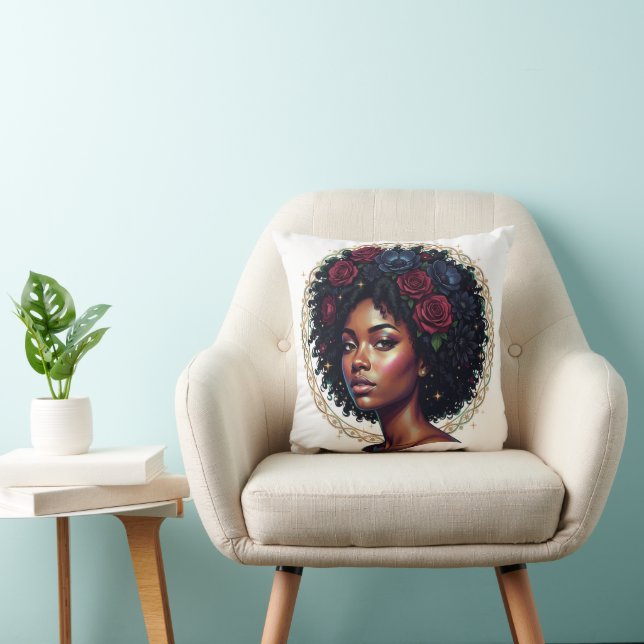 Almofada Mulher Negra Afro Floral Escuro (Cadeira)