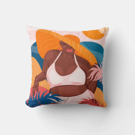 Almofada Mulher Negra Curvy, Pronta para Férias de Praia
