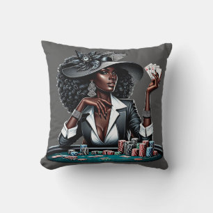 Almofada Mulher Negra Jogo Cartões Casino Cartões Poker Art