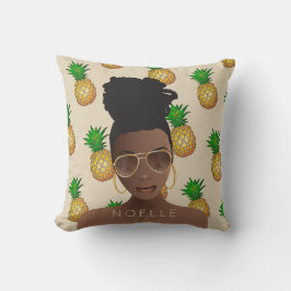 Almofada Mulher Negra, Matilhas Douradas, Padrão de Abacaxi