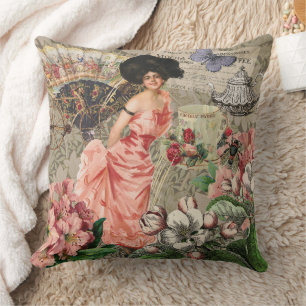 Almofada Mulher Victoriana Café Clássica Rosa