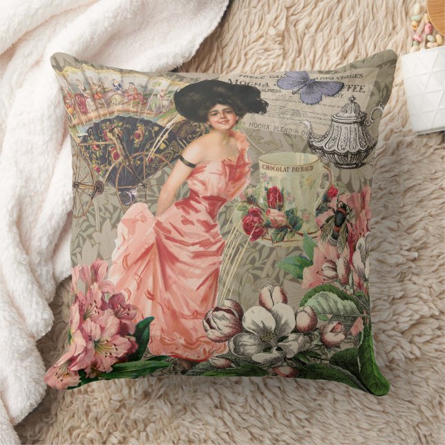 Almofada Mulher Victoriana Café Clássica Rosa (Cobertor)