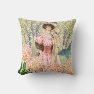 Almofada Mulher Vitoriana Floral Rosa Regência