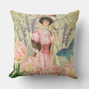 Almofada Mulher Vitoriana Floral Rosa Regência