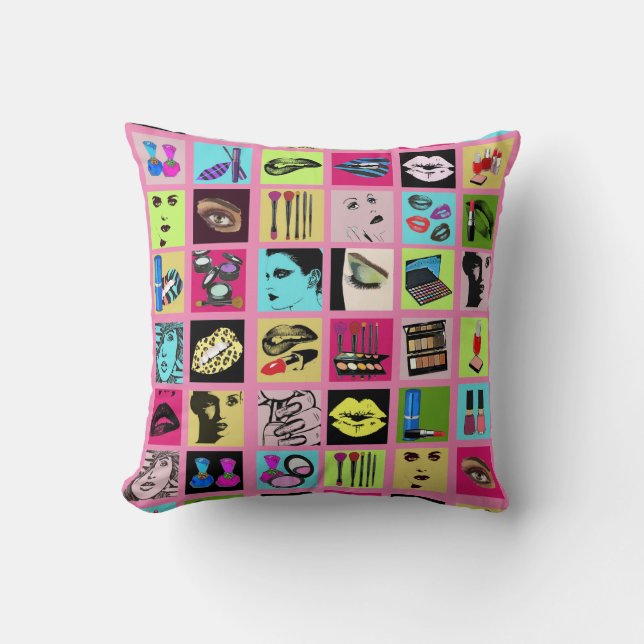 Almofada Mulheres encaram Makeup Beauty Cosmetics colage ar (Frente)