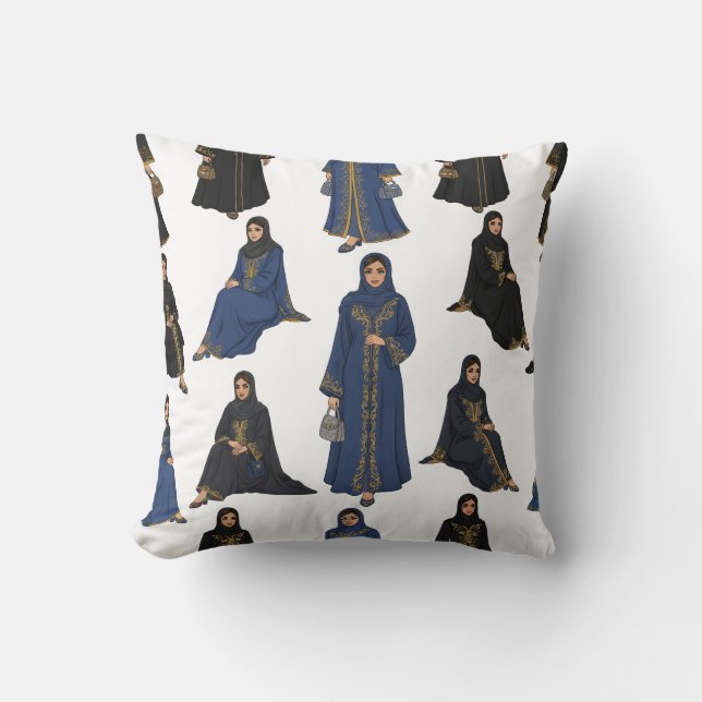 Almofada Mulheres sauditas no padrão colorido de Abayas (Frente)