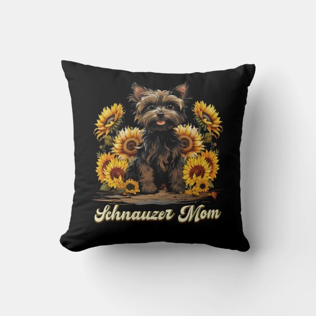 Almofada Mulheres Sunflower Schnauzer Mãe Flor Beard Cão Lo (Frente)
