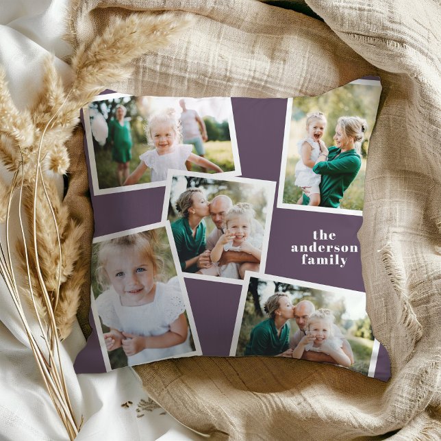 Almofada Multifoto personalizada, elegante e roxo, moderno (Criador carregado)