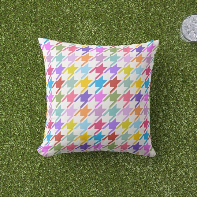 Almofada Múltiplas cores Houndstooth+Padrão Branco Grande (Grama)