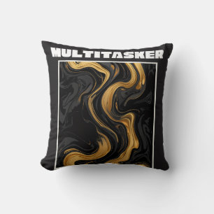 Almofada Multitarefa Mármore Líquido Dourado e Preto Abstra