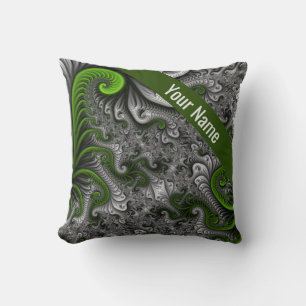 Almofada Mundo Fantasia Verde Cinza Nome Arte Fractal Abstr