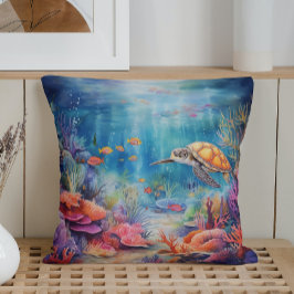 Almofada Mundo Subaquático de Verão em Aquarela