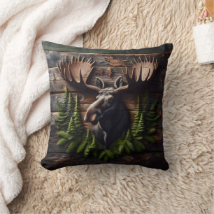 Almofada Muro Da Cabeça De Moose Com Folhagem De Pinos