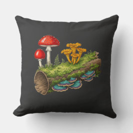 Almofada Mushroom Log Fantasy Fungi Illustration