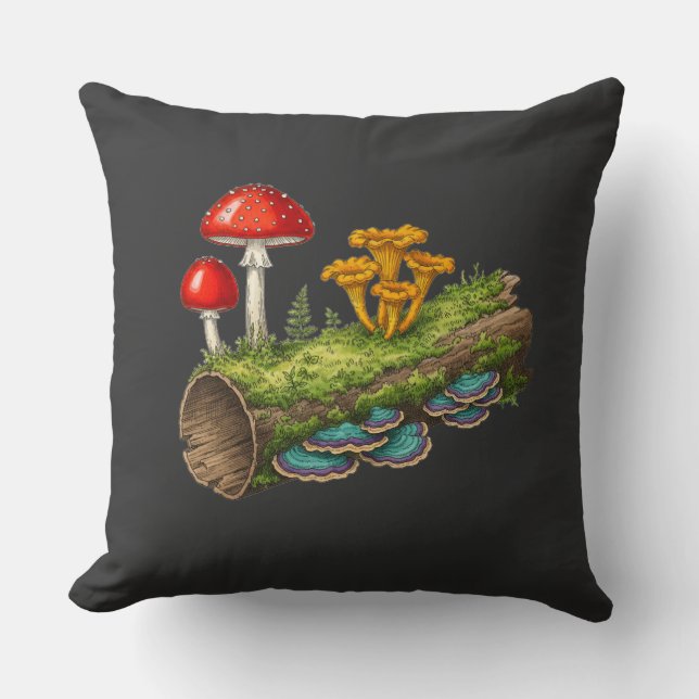Almofada  Mushroom Log Fantasy Fungi Illustration (Frente)