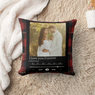 Almofada Music Frame Couple Photo Red Plaid Name & Title