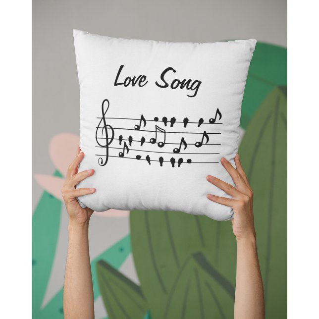 Almofada Música de amor, pássaros sentados entre as notas m (Criador carregado)