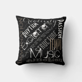 Almofada Música de Inspiração Personalizada Preta, Branca, 