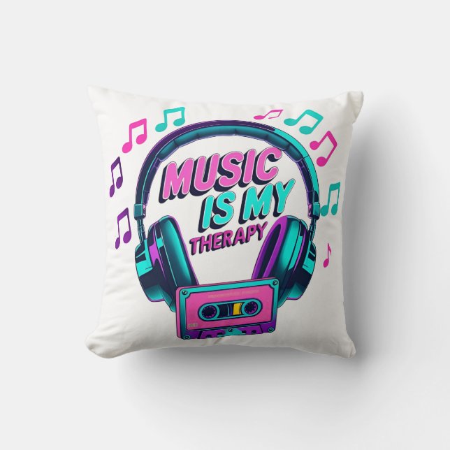 Almofada Música é minha terapia - Fones de ouvido retrorref (Frente)