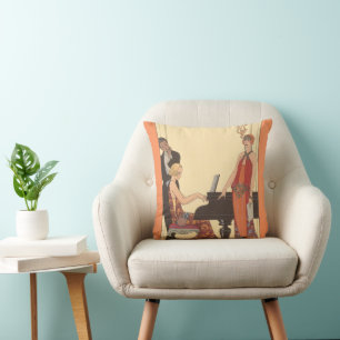Almofada Música Vintage, Art Deco Pianista Músico Cantor