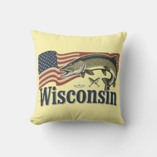 Almofada Muskellunge de Wisconsin na Bandeira Americana