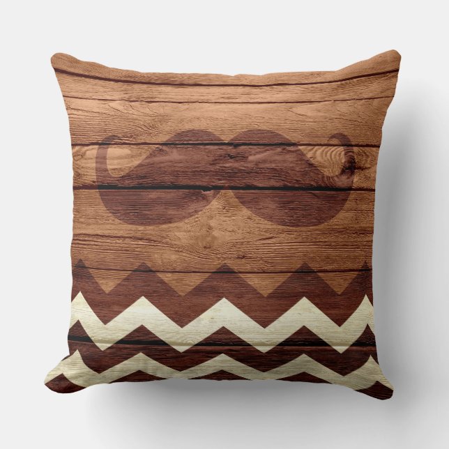 Almofada Mustache Chevron Vintage Wooden #3 (Frente)