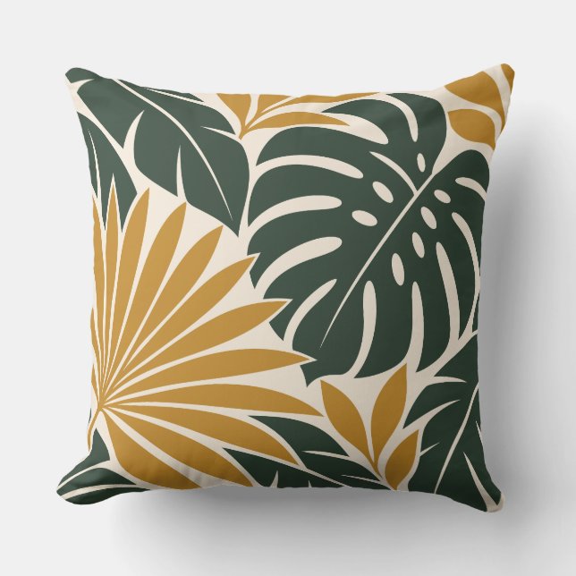 Almofada Mustard Green Tropical Leaf Silhouette (Frente)