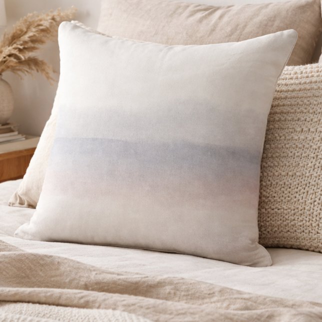 Almofada Muted Sky Horizon Throw Pillow (Muted sky tones with drifting clouds bring quiet balance to softly layered neutral spaces)