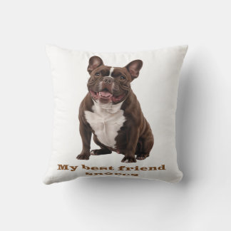 Almofada My Best Friend Snores – Brown French Bulldog Throw