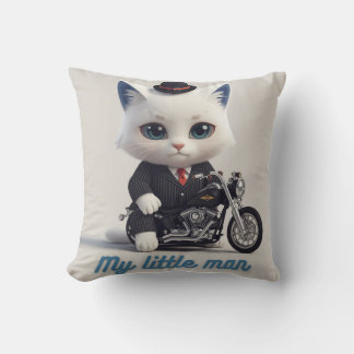 Almofada My Little Man Throw Pillow - Cute Kawaii Cat on Mo