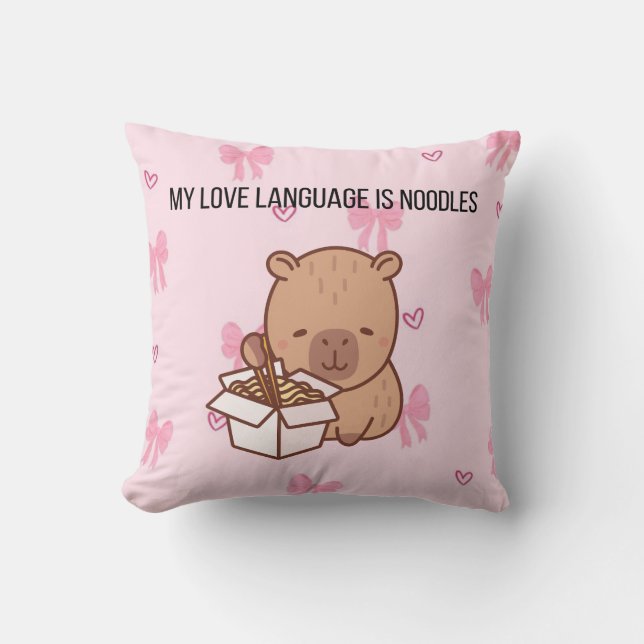 Almofada My Love Language Is Noodles | Kawaii Capybara Deco (Frente)