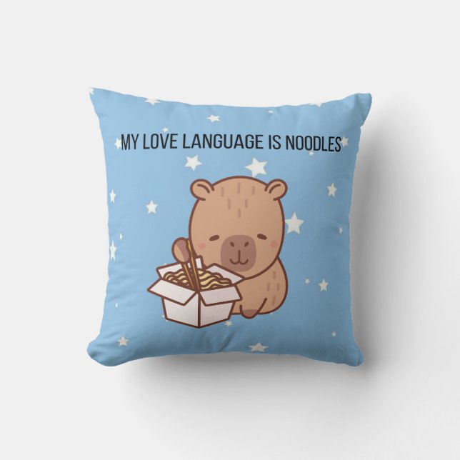 Almofada My Love Language Is Noodles | Kawaii Capybara Deco (Frente)