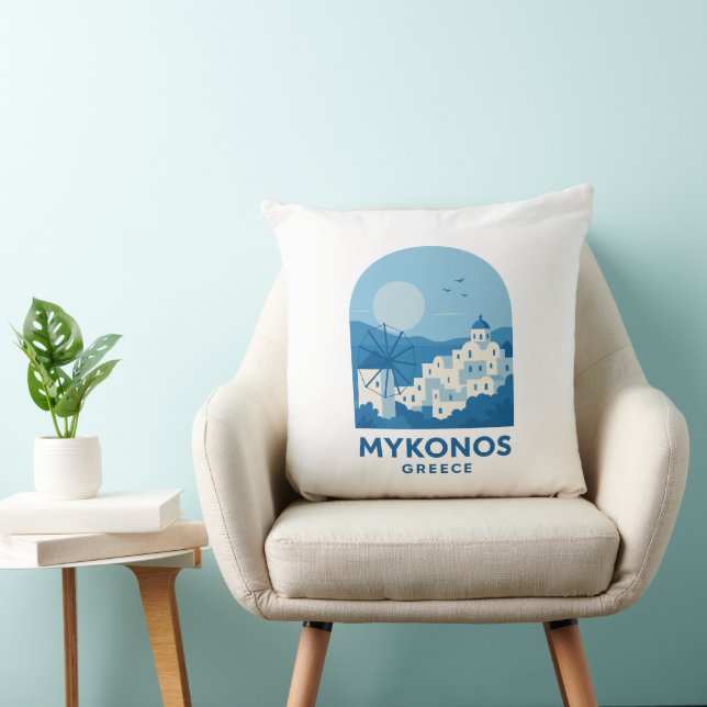 Almofada Mykonos Greece Blue Minimalist Travel Art  (Cadeira)