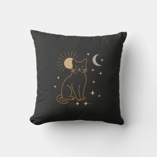 Almofada Mystic Cat Throw Pillow – Minimalist Celestial Lin