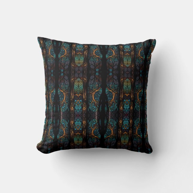 Almofada Mystic Forest Mosaic Blue & Black Standard Cushion (Frente)