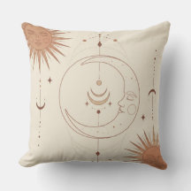 Mystic Sun and Moon Celestial Boho Throw Pillow