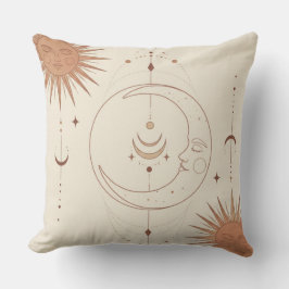 Almofada Mystic Sun and Moon Celestial Boho Throw Pillow