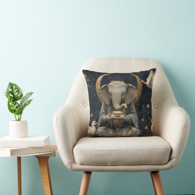 Almofada Mystical Elephant Tea Party Sob Lua Crescente (Cadeira)