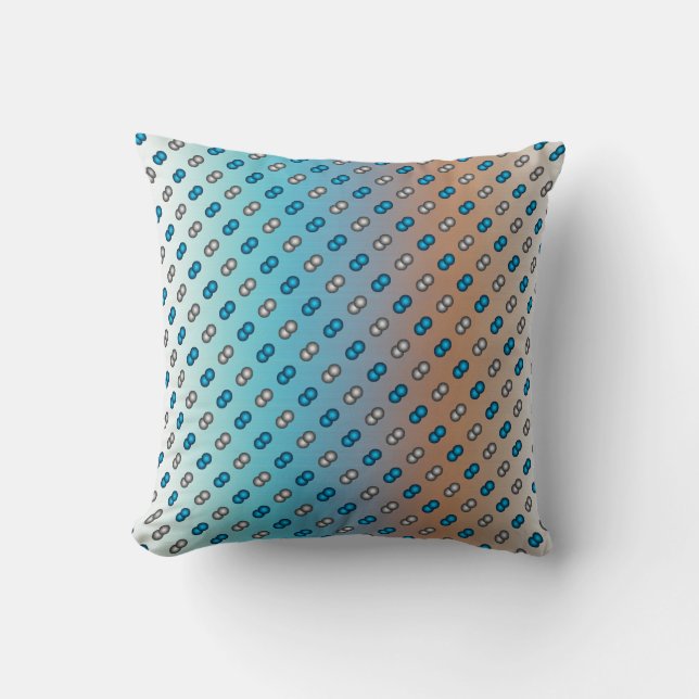 Almofada Na moda Azul e Bolinhas prateadas em azul e laranj (Frente)
