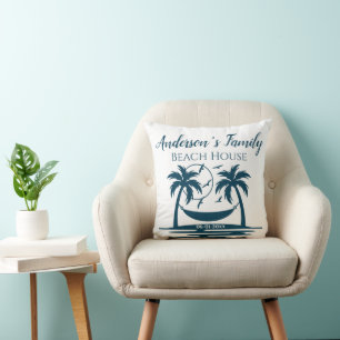 Almofada Na moda Beach House Palm Tree Hammock Nome da Famí
