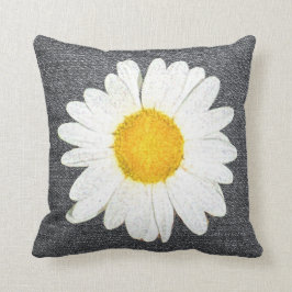 Almofada Na moda Daisy em Cinza Escura, Branco e Amarelo