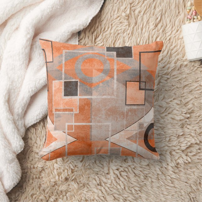 Almofada Na moda de cinza de laranja geométrico (Cobertor)