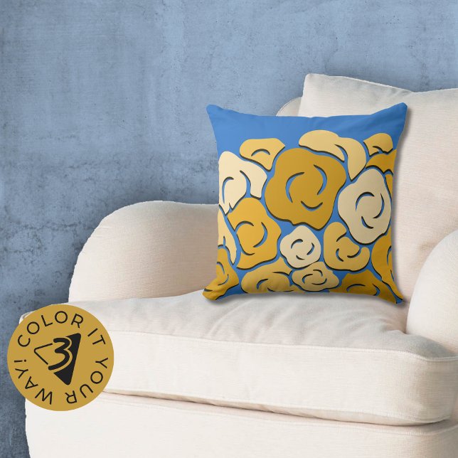 Almofada Na moda Estilizado Campo Flor Amarelo e Azul (Stylish Stylized Flower Field Yellow & Blue Throw Pillow, Color Customize)