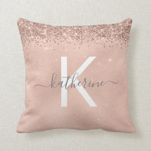 Almofada Na moda Girly Chic Rosa Dourado Monograma