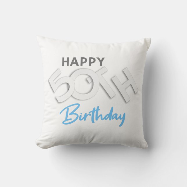 Almofada Na moda Happy 50th Birthday Typografia (Frente)